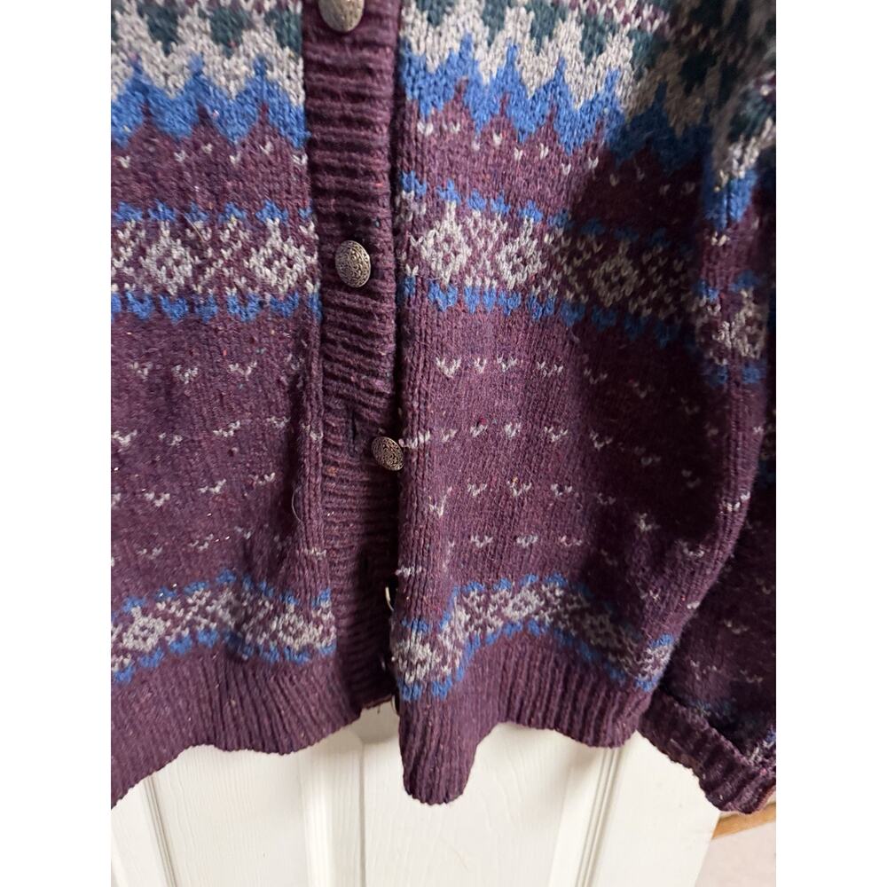 Vtg Alps Fine Purple Apparel 100% Wool Nordic Ski Cardigan Sweater Med 44w. - Picture 2 of 6